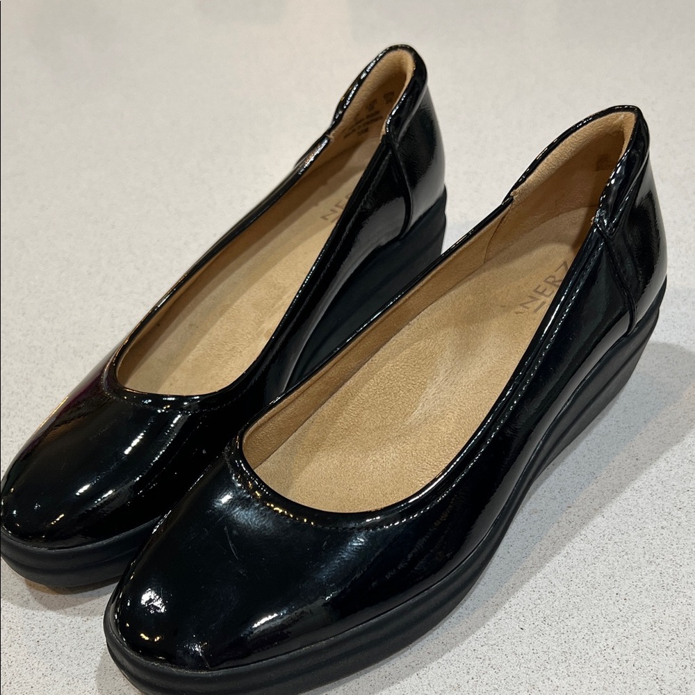 Naturalizer Black Patent Low Wedge Slip-Ons- All Day comfortable professional - Picture 6 of 7